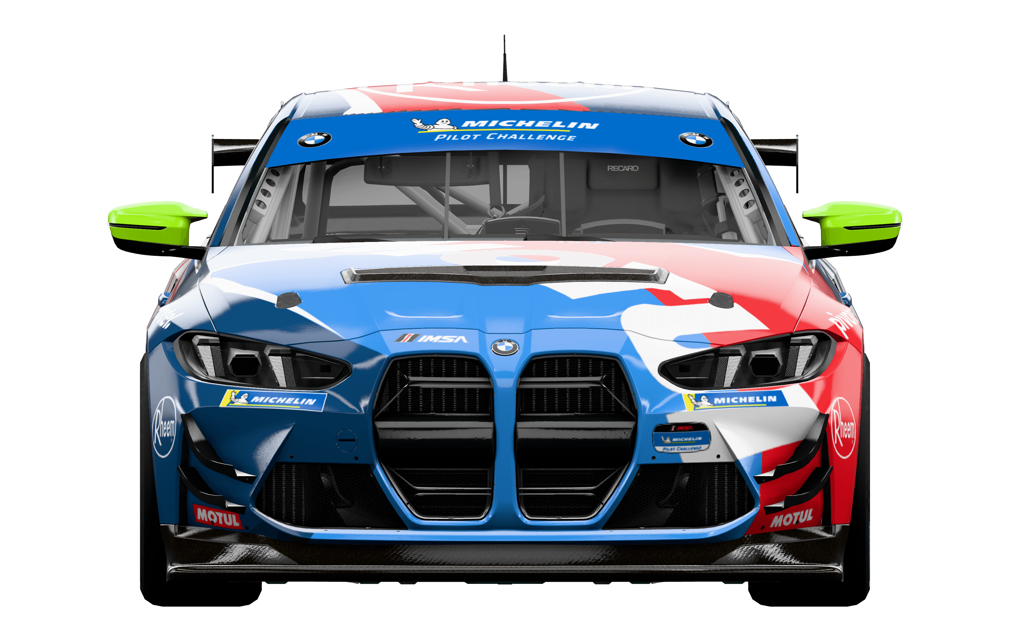 Straight-on front view of the M4 GT4 EVO under softbox lighting