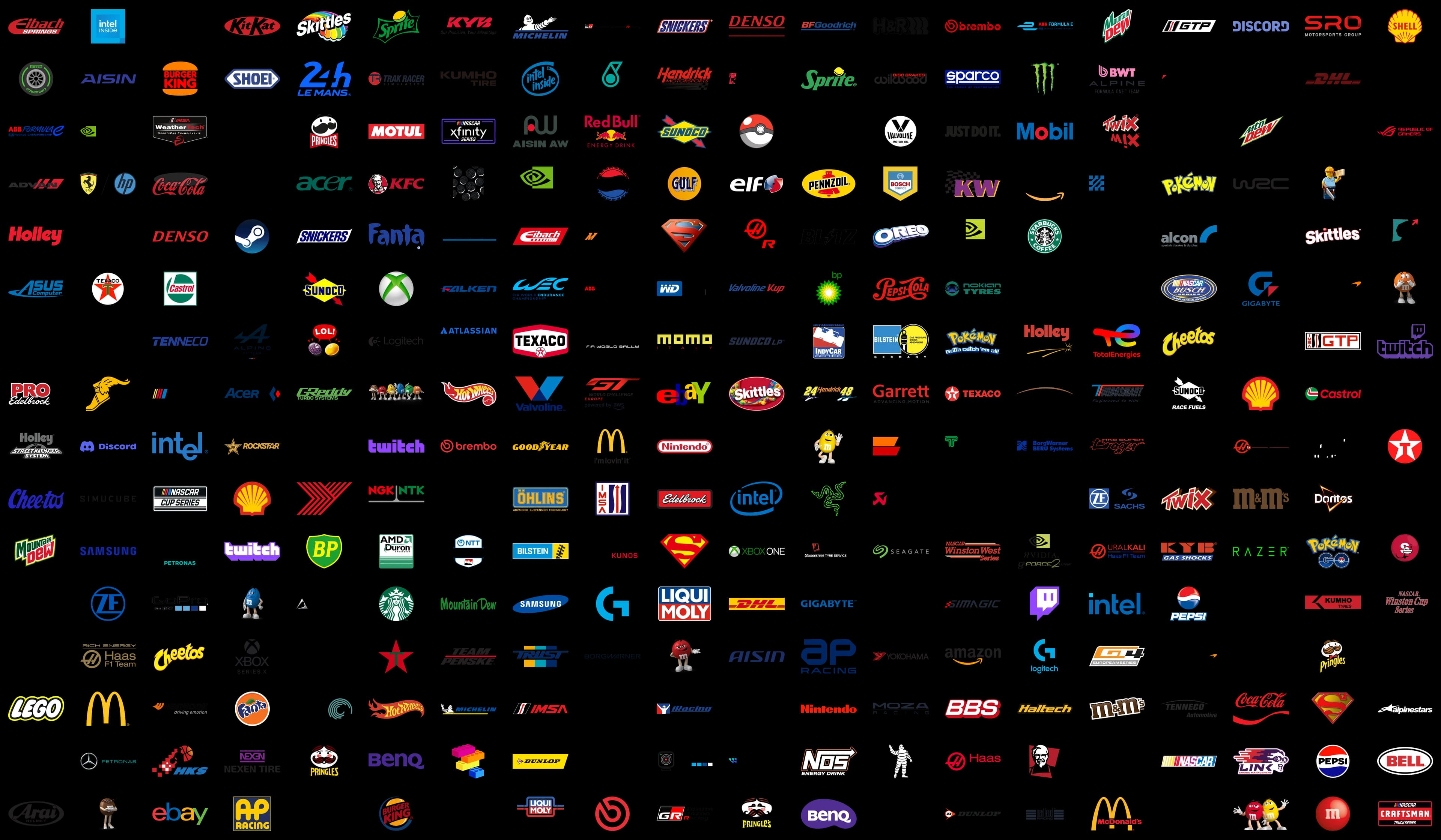 A grid of 320 designs, including racing sponsors, familiar brands and character artwork